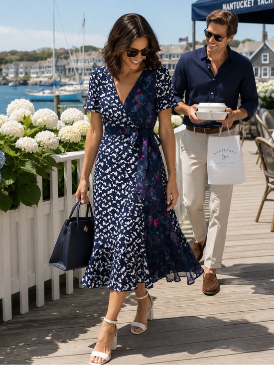 Tanya Taylor Dresses & Skirts - Tanya Taylor “Luisa” Navy Floral Wrap Midi Dress - Sz 12
